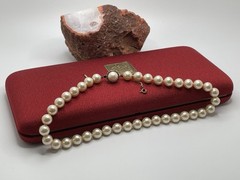 Majorica High End Sterling Silver Vermeil Faux Pearl 16” Necklace Red Box Estate