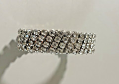 Vintage Expandable 4 Row Clear Rhinestone Silver Tone Bracelet