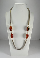 Vintage Lanvin Paris Snake Chain Necklace w/ Carnelian & Gold Tone Beads