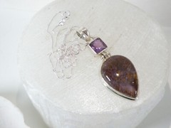 Vintage Sterling Silver 925 Large Natural Purple Rutilated Quartz Necklace