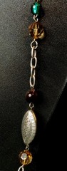 Vintage Silver Tone Etched, Brown And Teal Swirl Coin Art Glass & Plastic Beads