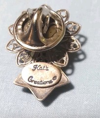 Vintage Kat’s Creations Signed Mixed Metal Angel Lapel Pin Faux Pearl Filigree