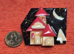 Vintage House Pins by Lucinda Night Time Home Crescent Moon in Sky Pin / Brooch