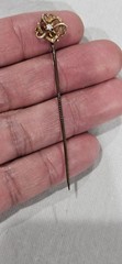 Antique Victorian Tested 10k Gold & Real Diamond Triple Heart Hat Pin Read Read