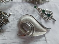 Vintage Brooch Lot Signed Crown Trifari Silver Toned Judy Lee