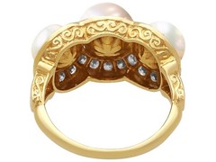 Cultured Pearl and 0.60Ct Diamond 18k Yellow Gold Cluster Ring Circa 1935