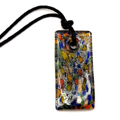 Art Glass Pendant Necklace Vibrant Cobalt Foil Silver Dust Mosaic Style Dichroic