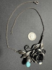 Vintage Sterling Silver 3 D Rose Flower Necklace 26g