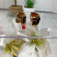 HERMÈS Enamel Earrings Clip type Chain Cloisonné enamel H-shaped gold asymmetry