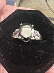Lovely Chuck Clemency STS Sterling 925 Amethyst & Black Stone Ring Size 5.25