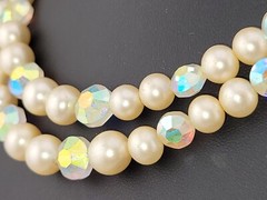 Vintage Marvella Signed 2 Strand Lucite Pearl AB Crystal Waterfall Necklace 16″