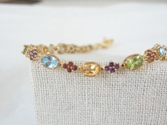 Zales 18K Gold on Sterling Silver 925 Multi Gemstone Tennis Bracelet Fits 7.5″