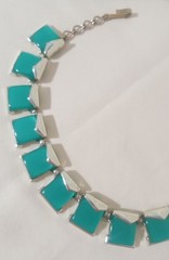 Vintage 50s Or 60s Charel Thermoset Moonglow Necklace Square Link Teal/Turquoise
