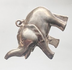LARGE 2″ Vintage Sterling Silver Puffy Elephant Pendant, Trunk Up
