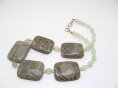 Heavy Green Bamboo Leaf Jasper Stone Bold Stone Bead Beaded Necklace 20.5 In