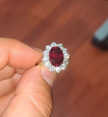 Vintage 18K White Gold Engagement Ring 4.38ct.Natural Rhodolite Garnet Oval Cut