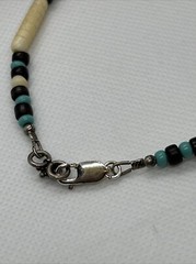 Chunky Handmade Necklace: Bone, Turquoise & Horn w Sterling Closure.