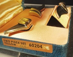 Vintage Yellow Gold Tone & Black Kreisler Cufflinks & Tie Clip/Bar Set w/Box