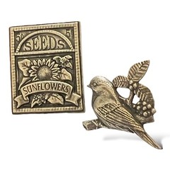 Birds and Blooms Pewter Brooch Set of 2 Sunflower Seed Packet Bird Pin 2002 2003