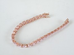 Vintage Sterling Silver 925 RoseGold on Large Pink Gemstone Tennis Bracelet 7.5″