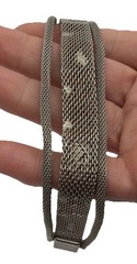 Vintage Silver Tone Filigree Mesh Bracelet Green Cabochon Stones Ornate Design