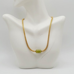 Crown Trifari Mesh Choker Necklace Lime Green Lucite Fixed Barrel Pendant 15 in