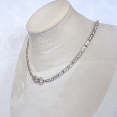 Vintage 1930S Trifari Channel Set Rhinestone Tennis Necklace Choker Glamour