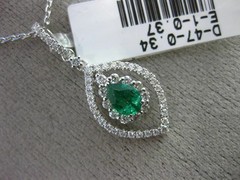 .70CT DIAMOND & AAA EMERALD 18K WHITE GOLD 3D DOUBLE HALO MARQUISE SHAPE PENDANT