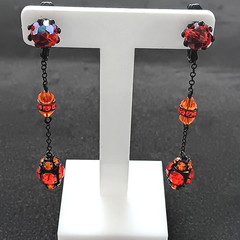 Stunning Japanned Hinged Clip On Earrings with Aurora Borialis AB Crystal