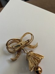 Vintage Goldtone Bow & Bell Rhinestone Brooch Pin