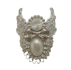 ANGELS OF LOVE 1996 SIGNED JANE FAUX PEARL CRYSTAL RHINESTONE SILVER TONE BROOCH