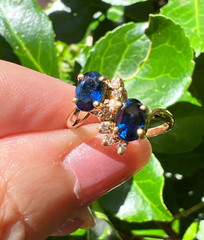 VINTAGE 14K GOLD BLUE SAPPHIRE DIAMOND TOI ET MOI RING ENGAGEMENT ANNIVERSARY