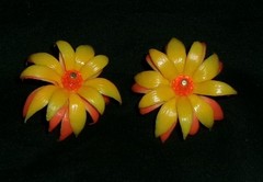 Vintage Plastic Flower Earrings Orange Yellow-Layered Pierced