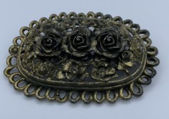 Large Antique 1920’s Victorian Three Rose Handmade Pot Metal Brooch No Brand
