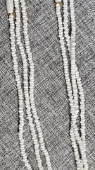 VTG ITALIAN WHITE MILK GLASS SEED BEAD MULTI-STRAND NECKLACE BRASS NUGGETS 26in