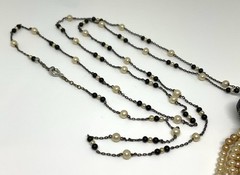 Vintage Art Deco Flapper Faux Pearl Marcacite Tassel 32” Sterling Necklace