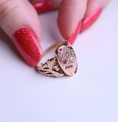 Antique Vintage 14k Rose Gold Ring Rose Cut Diamonds Ruby and Simili NO TARIFF