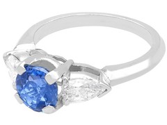 Vintage 1.83Ct Sapphire and 0.66Ct Pear Diamond Platinum Ring Circa 1980