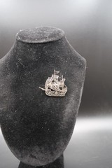 Vtg Brooch Pin Silver 800 Filigree Galleon Masted Ship Brooch Exquisite Detail