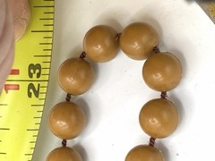 Vintage Caramel Tan Plastic Bead Long Rope Necklace Hand Knotted 1960s