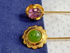 Vtg – Antique Stick Pin Lot Enamel Rhinestone Cloisonne Locket Costume Jewelry