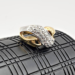 Vintage Gold Plated CZ X Cocktail Ring Size 8 Two Tone Statement Ring