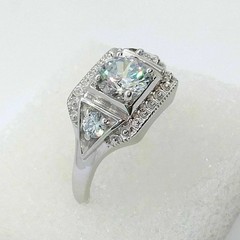 Art Deco Style Round Cut Lab Created Diamond 14k White Gold FN Wedding Ring