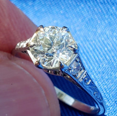 Original EARTH MINED DIAMOND ART Deco Engagement Ring Vintage Platinum Solitaire
