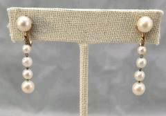 Genuine Pearl Graduated Beaded H.G. G.F. Screw Back Vintage Dangle Earrings