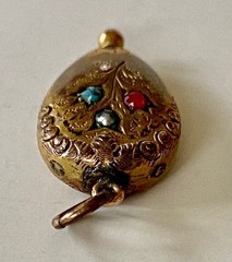 Antique Victorian Vintage Gold, Ruby, Turquoise, Pearl Flower Charm Pendant
