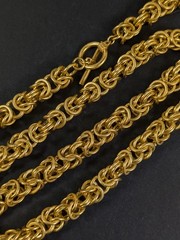 Heavy Gold Tone Byzantine Chain 30 In Textured Metal Necklace Clasp Link Round