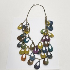 Boho Multicolor Teardrop Fringe Bib Statement Layered Necklace Gold Tone Chain