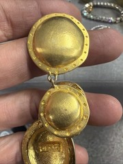 Vintage R.J. Graziano Signed Matte Gold-Tone Shield Drop Clip-On 2.5” Earrings