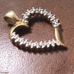 vintage fine silver cz Heart Pendant Charm, Round White Stones, Love Theme